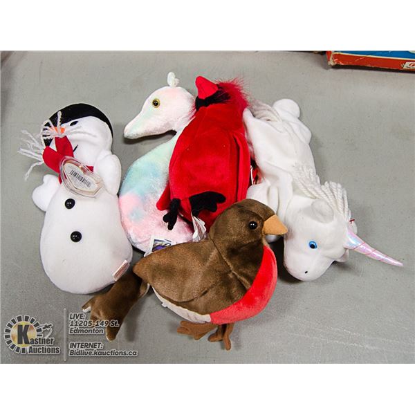 LOT OF 5 ASSORTED TY BEANIES