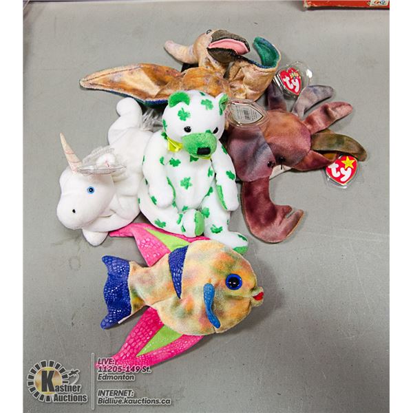 LOT OF 5 ASSORTED TY BEANIES