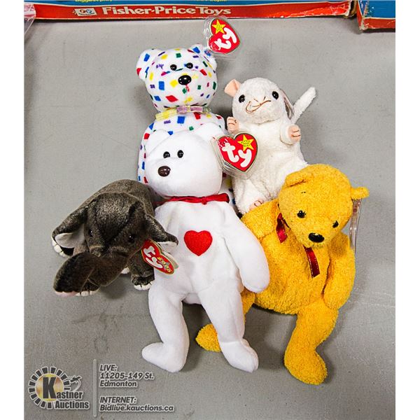 LOT OF 5 ASSORTED TY BEANIES