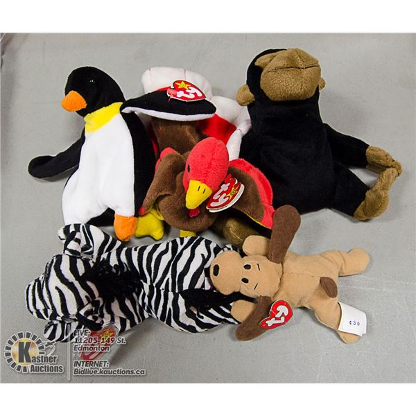 LOT OF 5 ASSORTED TY BEANIES