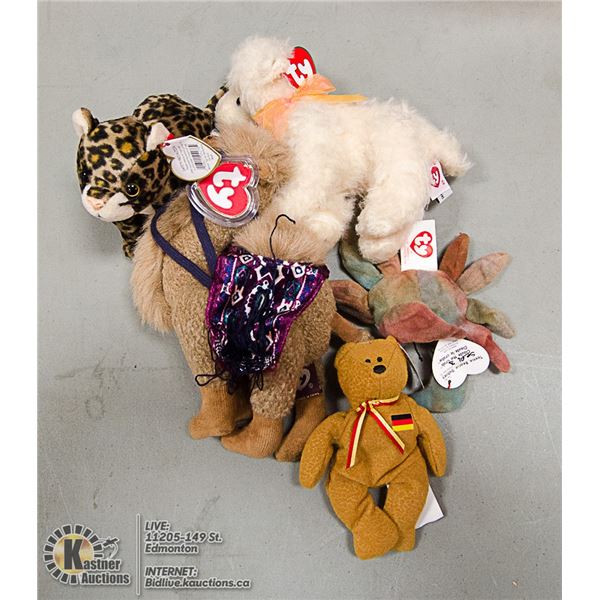 LOT OF 5 ASSORTED TY BEANIES