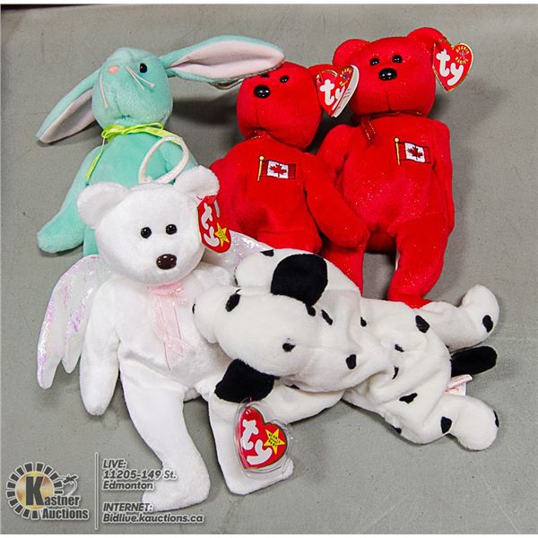 LOT OF 5 ASSORTED TY BEANIES