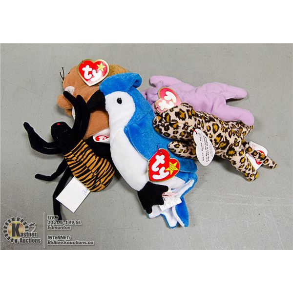 LOT OF 5 ASSORTED TY BEANIES