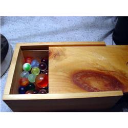 BB Marbles: Wood Box with about 50 Marbles