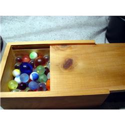 BB Marbles: Wood Box with about 50 Marbles