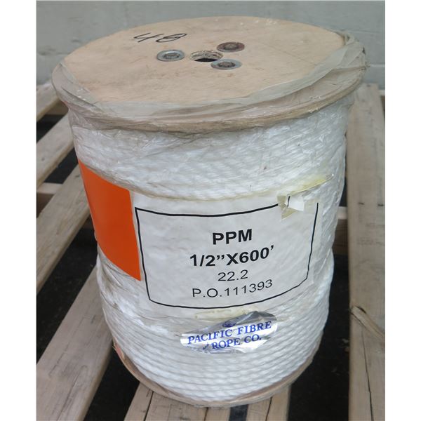 Spool Pacific Wire Rope Co. PPM 1/2"x600' 22.2 PO 111393 White Rope