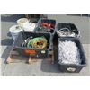 Image 1 : Qty 3 Plastic Bins Cords, Bin White String Lights & 3 Pails Cleaning Supply