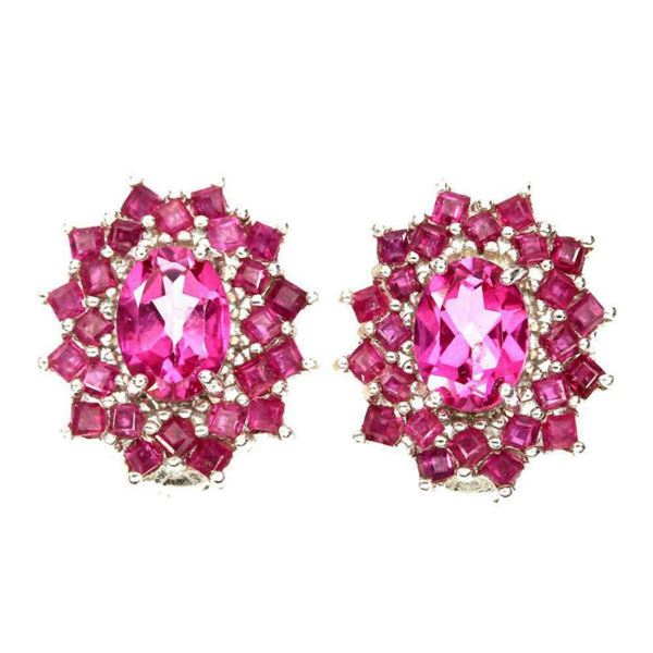 Natural Rich Pink Topaz &  Red Ruby Earrings