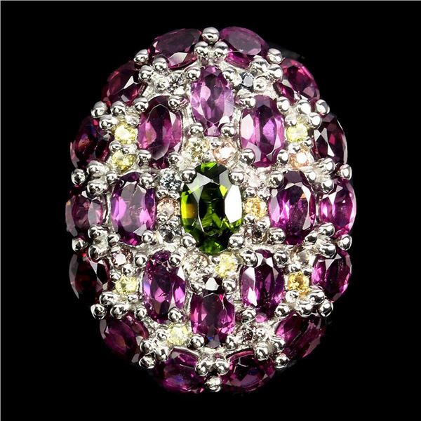 Natural Chrome Diopside & Rhodolite Garnet Ring