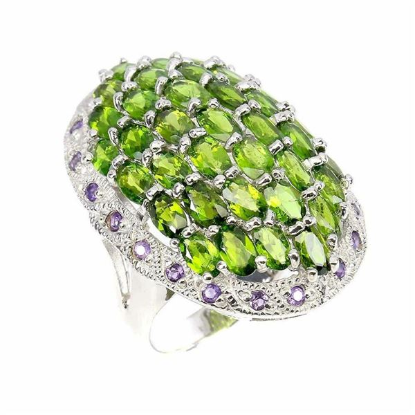 Natural Chrome Diopside & Amethyst Ring