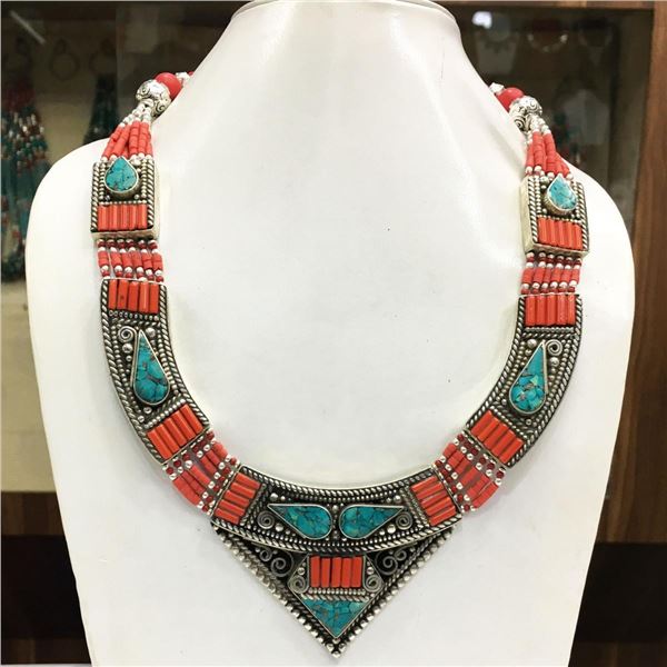 Tibet Natural Stone Tribal Queen Royal Necklace
