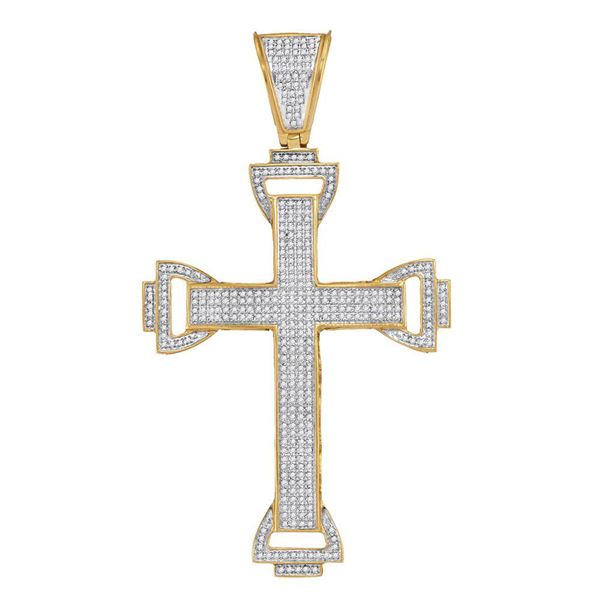 Mens Diamond Capital Cross Charm Pendant 1 Cttw 10kt Yellow Gold