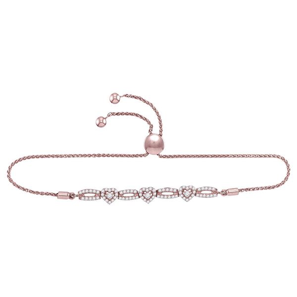Diamond Triple Heart Bolo Bracelet 1/2 Cttw 10kt Rose Gold