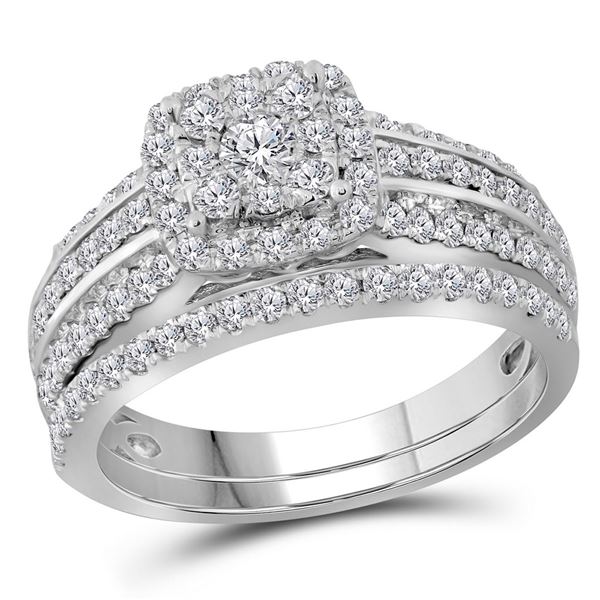 Diamond Double Halo Bridal Wedding Ring Band Set 1 Cttw 14kt White Gold