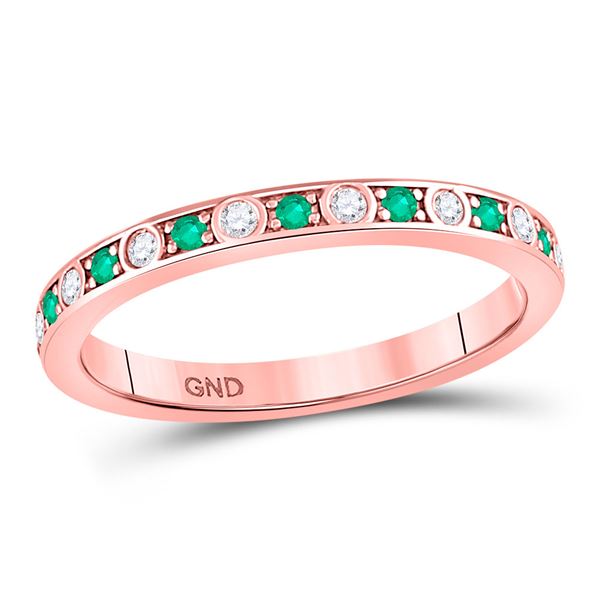 Emerald Diamond Alternating Stackable Band Ring 1/4 Cttw 10kt Rose Gold