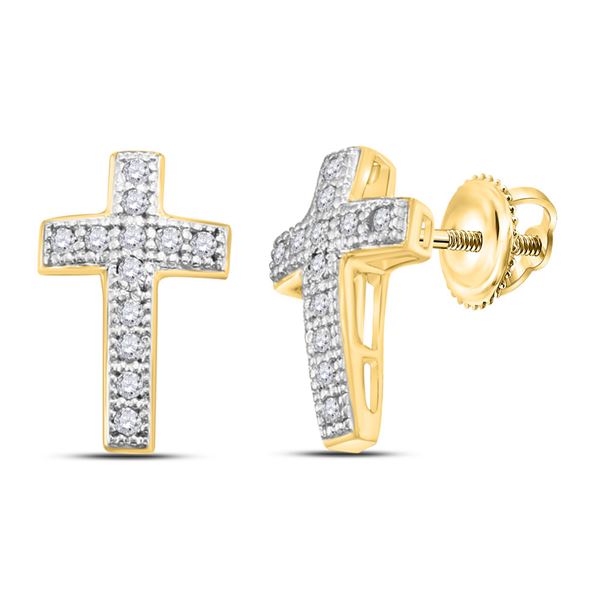 Diamond Cross Earrings 1/10 Cttw 10kt Yellow Gold