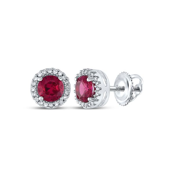 Lab-Created Ruby Diamond Stud Earrings 1-1/3 Cttw 10kt White Gold