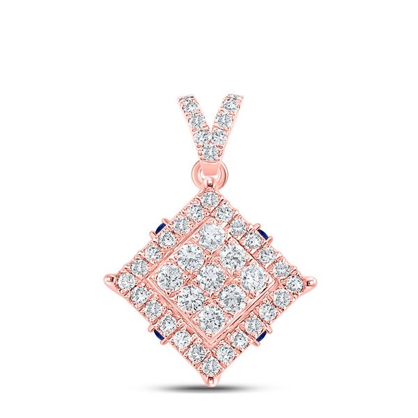 Diamond Offset Square Cluster Pendant 1/2 Cttw 14kt Rose Gold