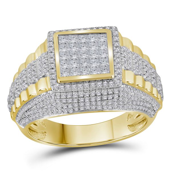 Mens Diamond Square Cluster Ring 1-1/3 Cttw 10kt Yellow Gold