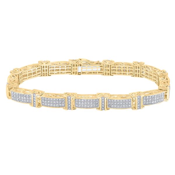 Mens Diamond Rectangle Link Bracelet 5-3/4 Cttw 10kt Yellow Gold