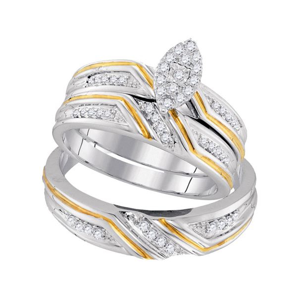 His Hers Diamond Marquise Matching Wedding Set 1/3 Cttw 10kt White Gold