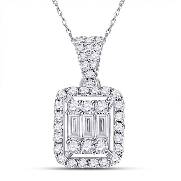 Baguette Diamond Cluster Pendant 1/2 Cttw 14kt White Gold