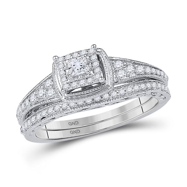 Princess Diamond Bridal Wedding Ring Band Set 1/2 Cttw 10kt White Gold
