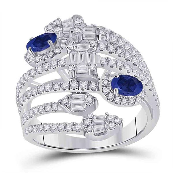 Oval Blue Sapphire Diamond Cocktail Ring 1-3/4 Cttw 14kt White Gold