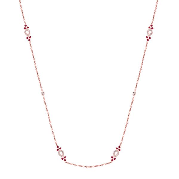 Ruby Diamond Fashion Necklace 1/2 Cttw 14kt Rose Gold