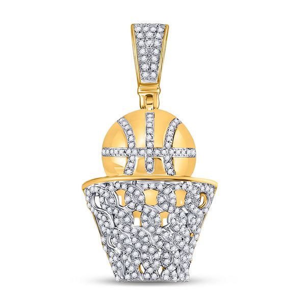 Mens Diamond Sports Basketball Charm Pendant 3/4 Cttw 10kt Yellow Gold