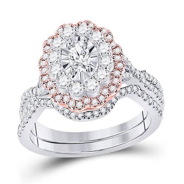 Oval Diamond Bridal Wedding Ring Band Set 1-1/4 Cttw 14kt Two-tone Gold