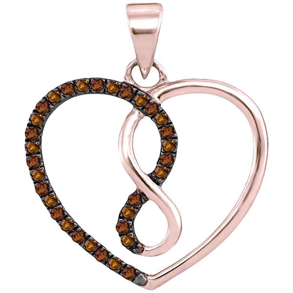 Brown Diamond Heart Infinity Pendant 1/8 Cttw 10kt Rose Gold