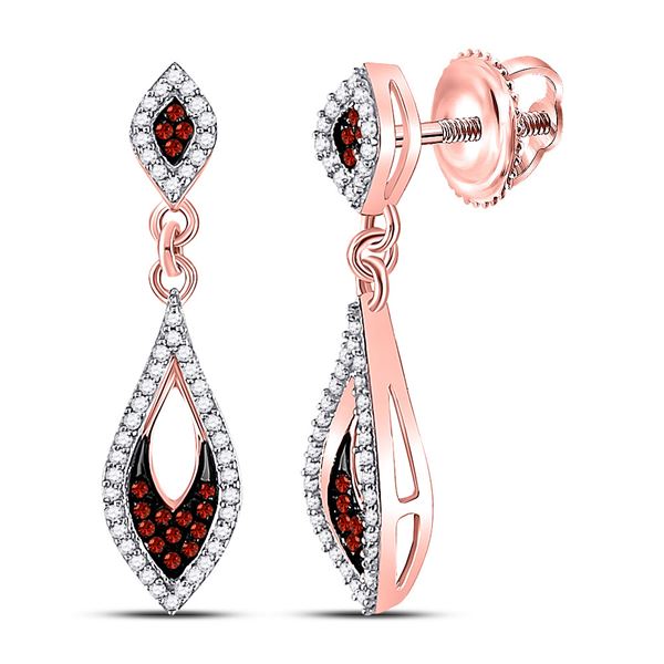 Red Color Enhanced Diamond Dangle Earrings 1/3 Cttw 10kt Rose Gold