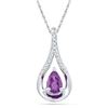 Image 1 : Pear Lab-Created Amethyst Solitaire Diamond Teardrop Pendant 1/2 Cttw Sterling Silver