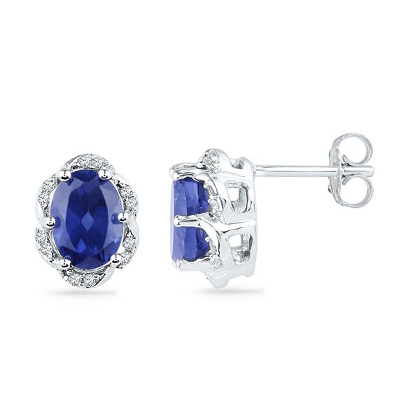 Oval Lab-Created Blue Sapphire Solitaire Diamond Earrings 2-1/2 Cttw 10kt White Gold