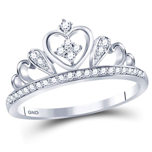 Diamond Crown Tiara Heart Ring 1/6 Cttw Sterling Silver