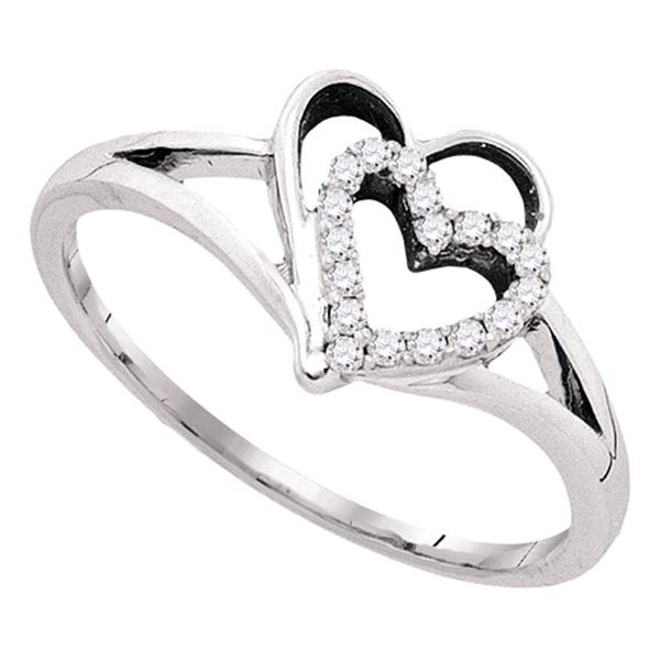 Diamond Double Nested Heart Ring 1/8 Cttw 10kt White Gold