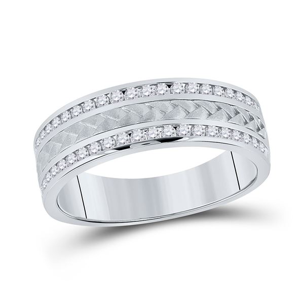 Mens Diamond Wedding Braided Band Ring 1/2 Cttw 14kt White Gold