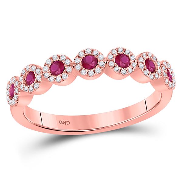 Ruby Halo Stackable Band Ring 1/2 Cttw 10kt Rose Gold