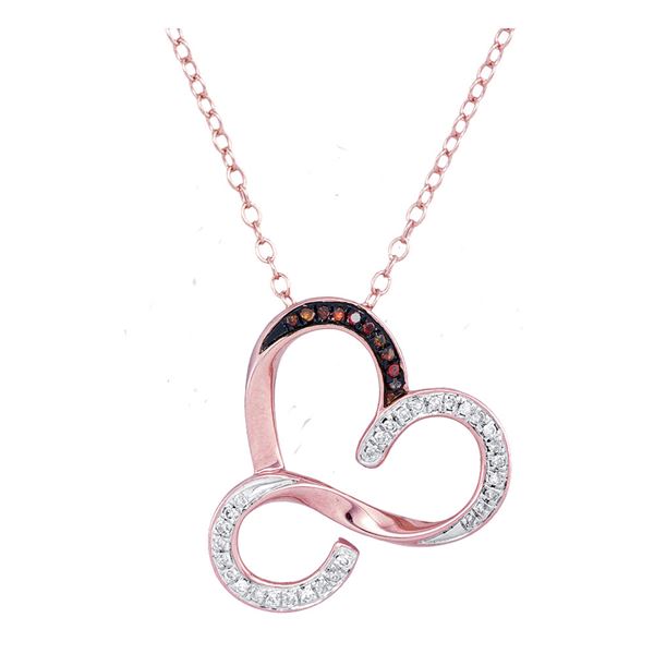 Red Color Enhanced Diamond Heart Pendant Necklace 1/8 Cttw 10kt Rose Gold