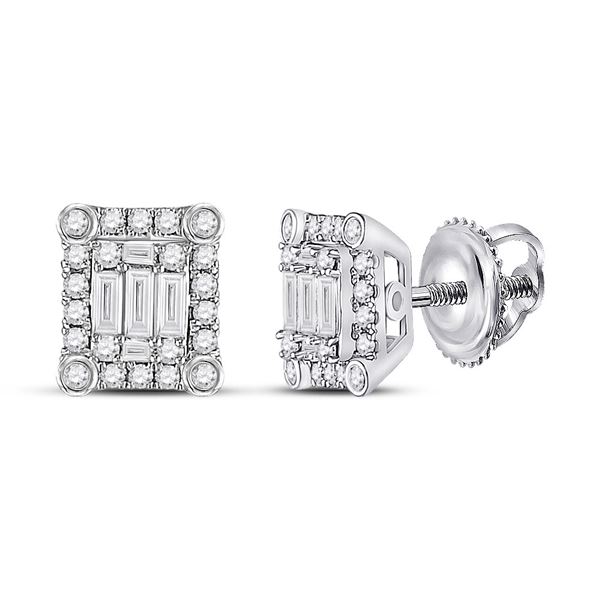 Baguette Diamond Square Cluster Earrings 3/8 Cttw 14kt White Gold