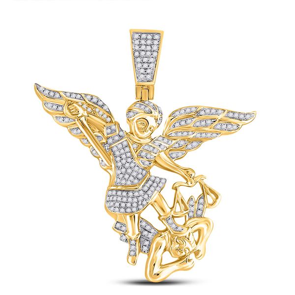 Mens Diamond Archangel Charm Pendant 3/4 Cttw 10kt Yellow Gold