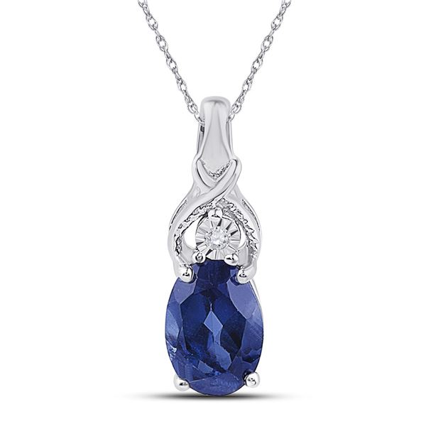 Oval Lab-Created Blue Sapphire Solitaire Diamond Pendant 7/8 Cttw Sterling Silver