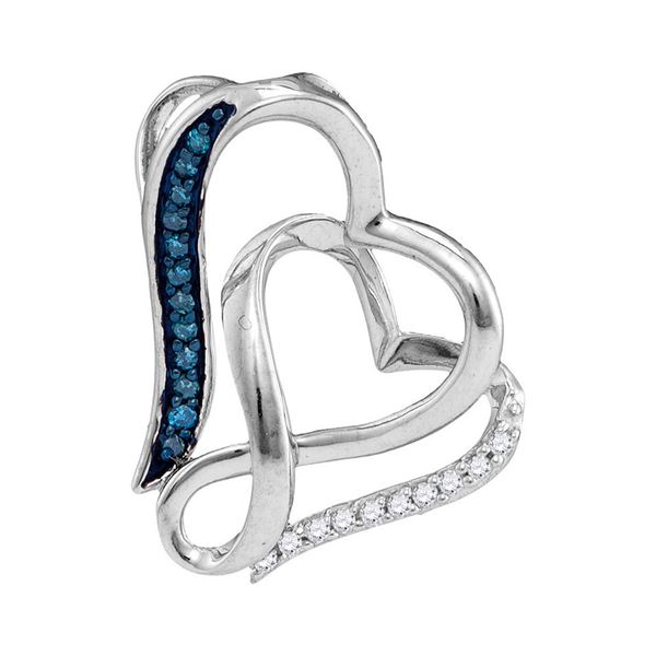 Blue Color Enhanced Diamond Heart Pendant 1/20 Cttw Sterling Silver