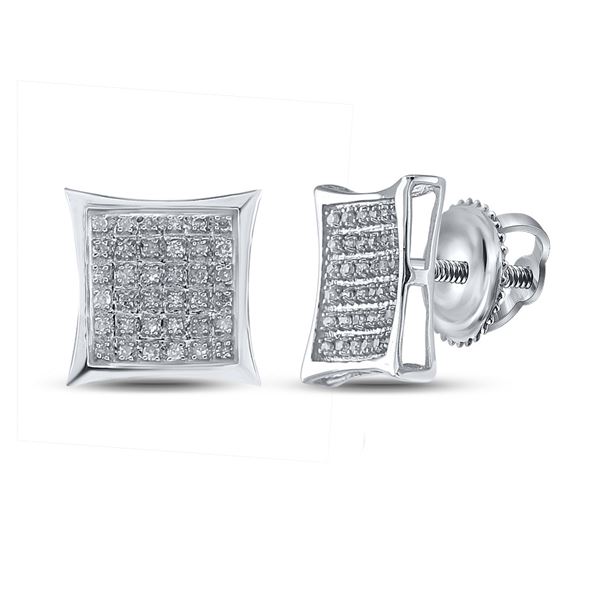 Sterling Silver Mens Diamond Kite Square Earrings 1/4 Cttw Sterling Silver