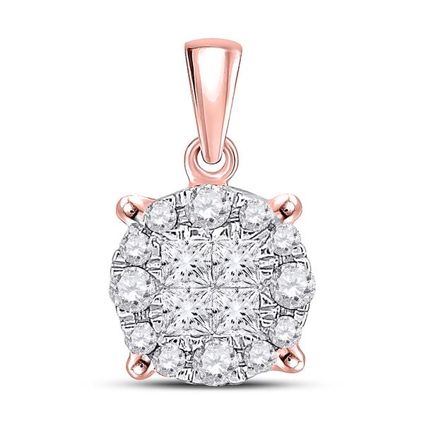 Princess Diamond Cluster Pendant 1/4 Cttw 14kt Rose Gold