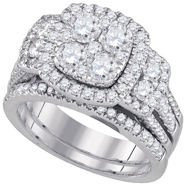 Diamond Bridal Wedding Ring Band Set 3 Cttw 14kt White Gold