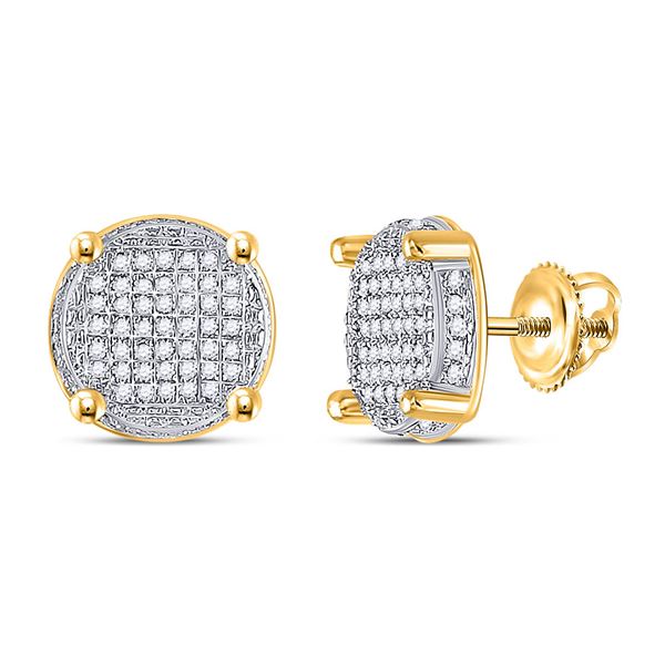 Mens Diamond Circle Cluster Earrings 1/4 Cttw 10kt Yellow Gold