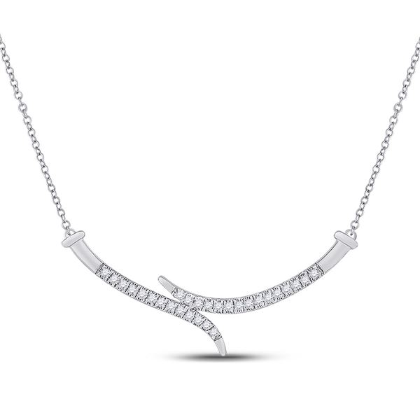 Diamond Curved Bar Necklace 1/5 Cttw 10kt White Gold