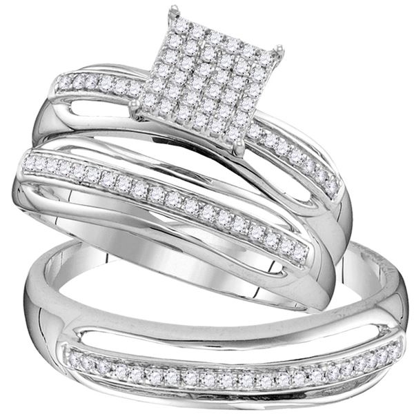 His Hers Diamond Cluster Matching Wedding Set 1/3 Cttw 10kt White Gold